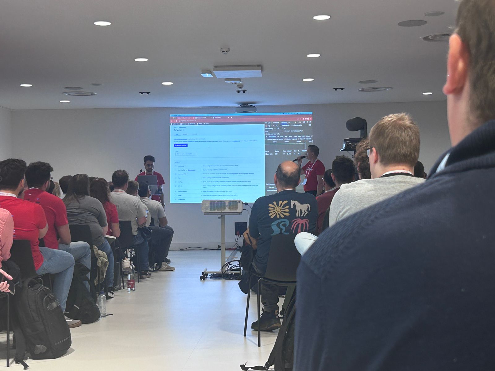 Jose Nieves and Christoph Breidert, CEO at 1xINTERNET presenting at DrupalCon Lille 2023 | Image Credits: Anushri Kumari