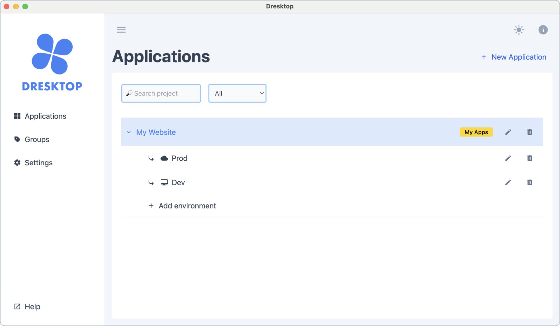 Applications: A screenshot of Dresktop GUI