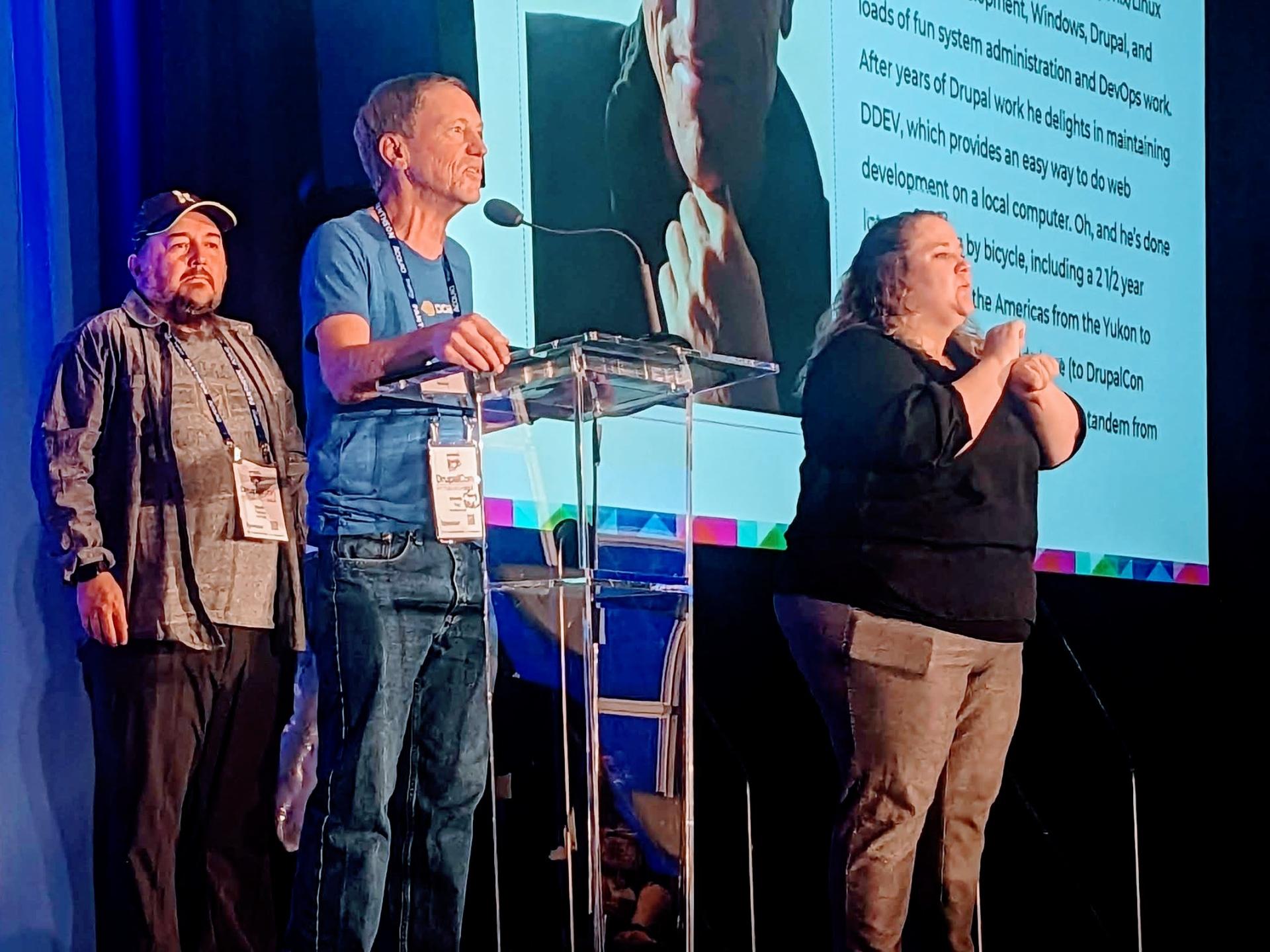 When Randy Fay was felicitated with Aaron Winborn Award during DrupalCon Pittsburgh 2023