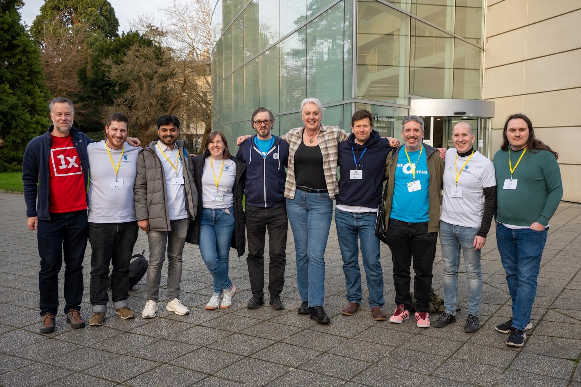 Group Photo of the Organizers of DrupalCamp England 2025. From left to right: Paul Johnson, Liam Hiscock, Rajeev Kumar, Jenny Dumitrescu, John Cook, Rachel Lawson, David Bishop, Tony Barker, Will Huggins, Tyler Staples.