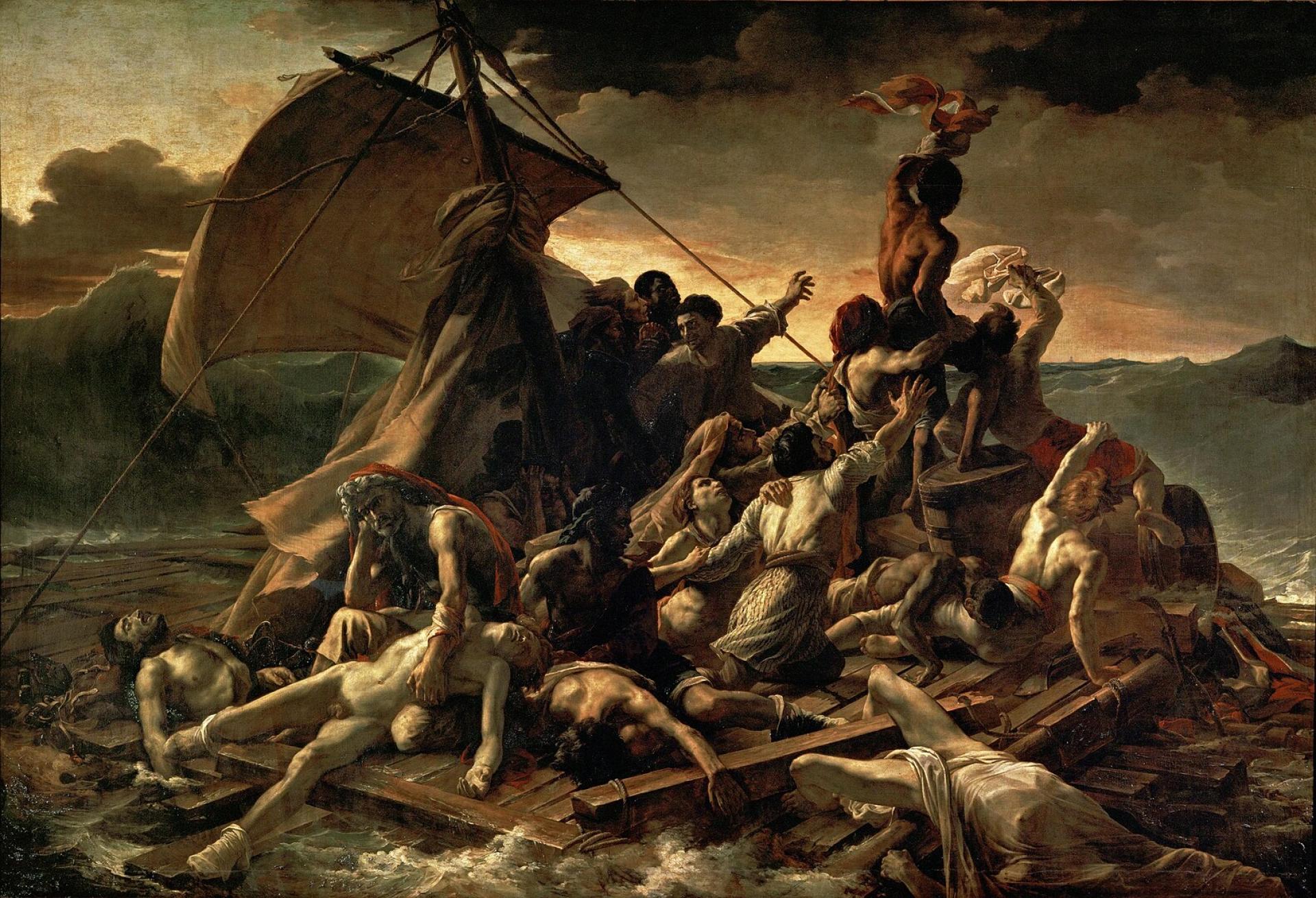 The Raft of the Medusa (Le Radeau de la Méduse) by Jean-Louis André Théodore Géricault. This dramatic painting depicts the survivors of a shipwreck on a raft, symbolizing the struggle for survival and the eventual letting go of hope as they wait for rescue.&nbsp;