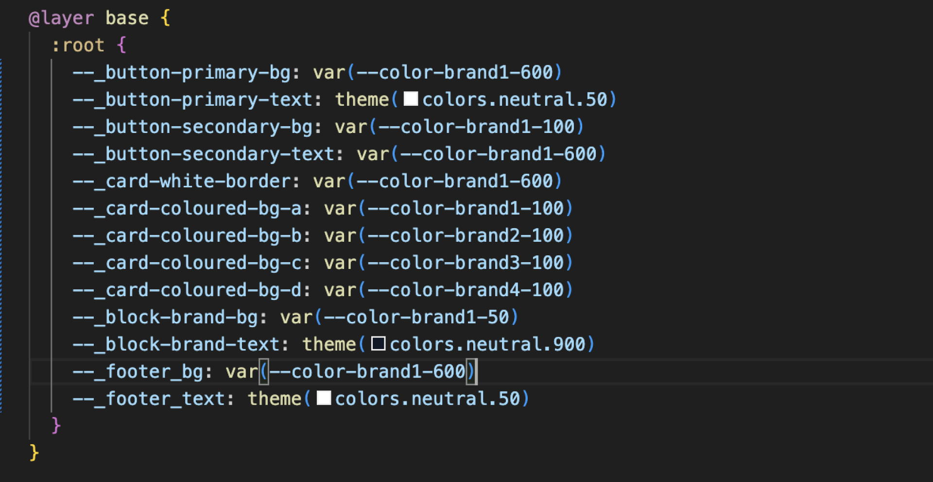Contextual token structure for theming