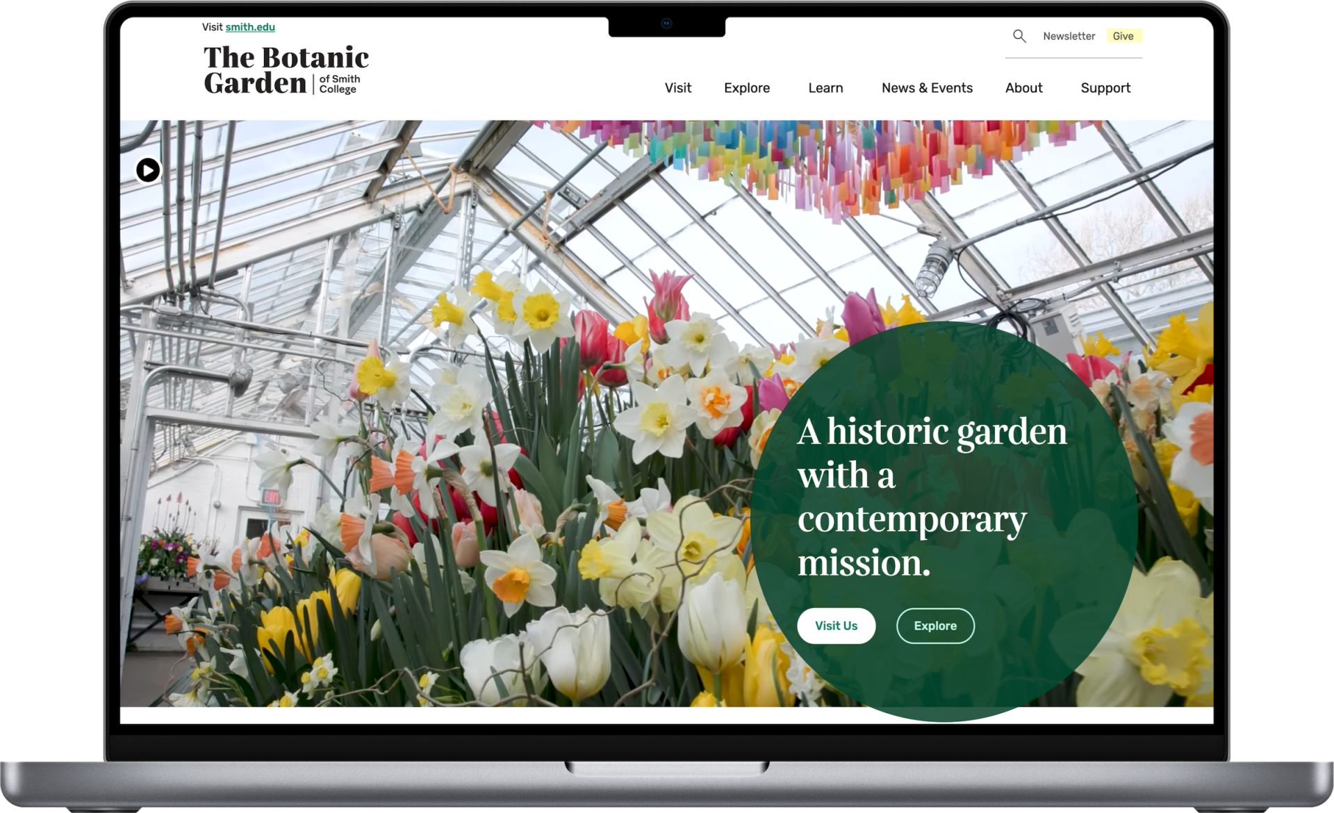 The Botanic Garden homepage displayed on a tablet