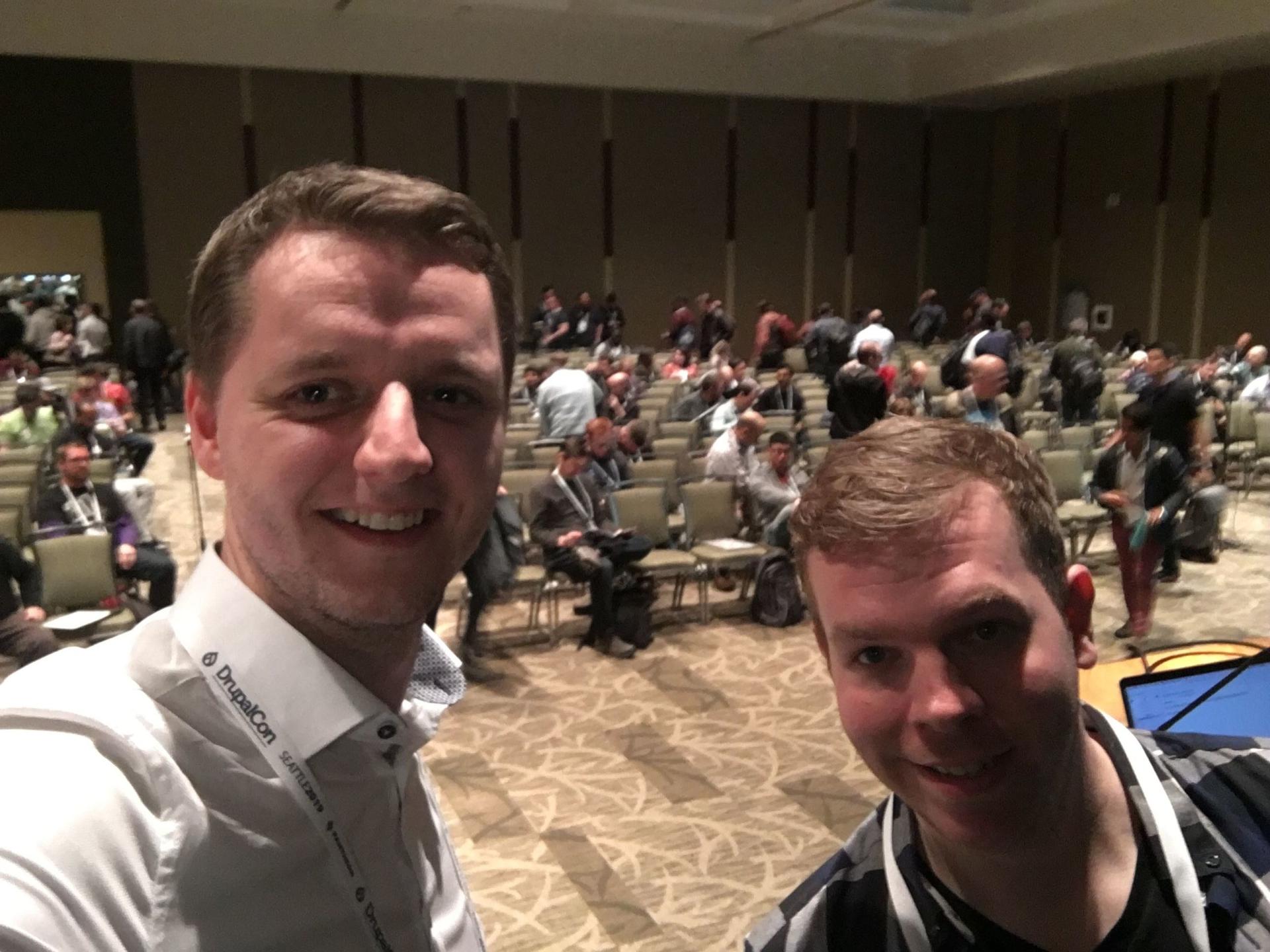 Ronald te Brake and his colleague Bram ten Hove presenting at DrupalCon Seattle 2019