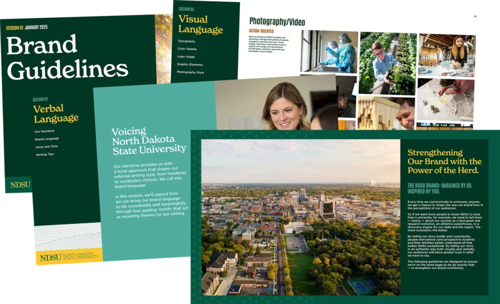 Collage of pages from NDSU’s new brand guidelines