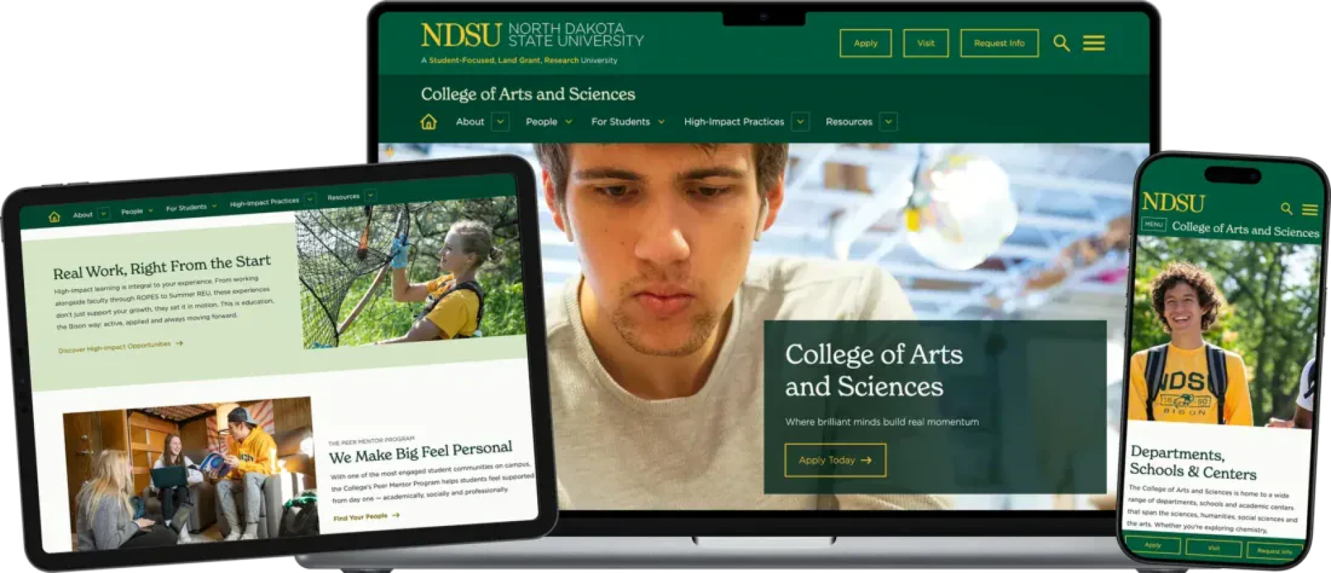  Collage of screenshots of the Arts and Sciences page on three devices (iPhone, iPad, Macbook)