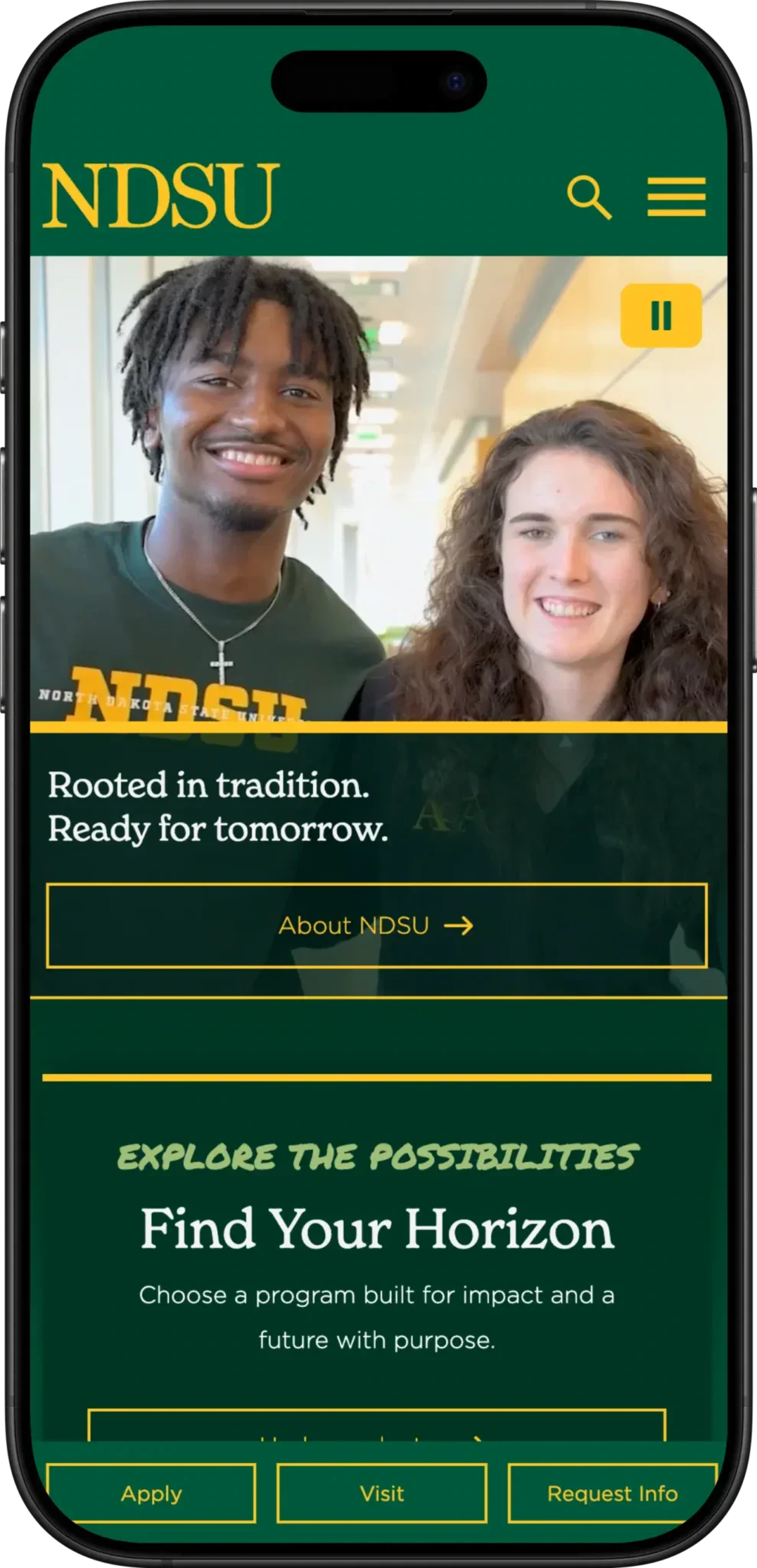 Screenshot of the homepage displayed on iphone