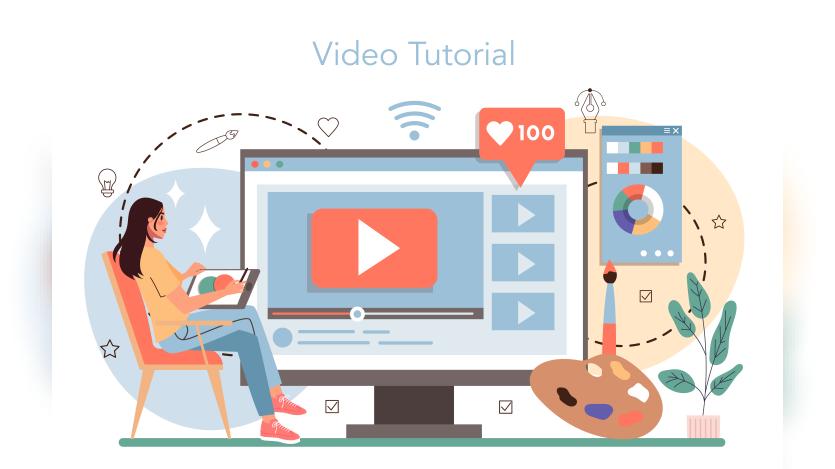 Free vector designer online service or platform advert designer or graphic illustrator artist listening to YouTube video
