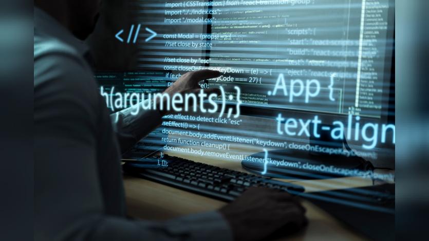  programming background with person working with codes on computer
