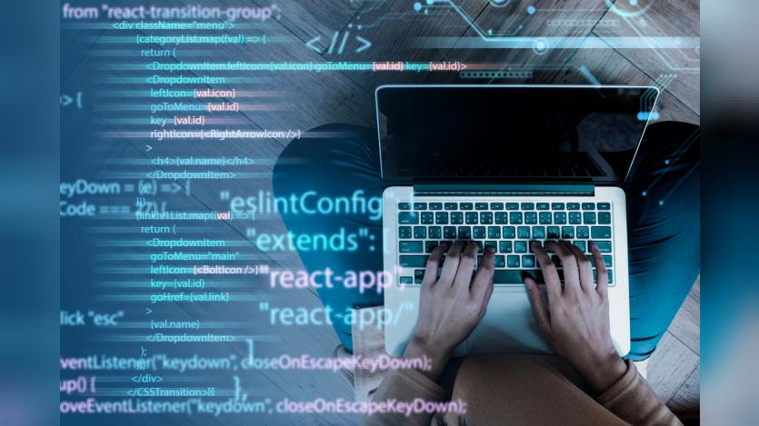  programming background with person working with codes on computer