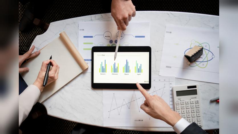 business people working with ipad