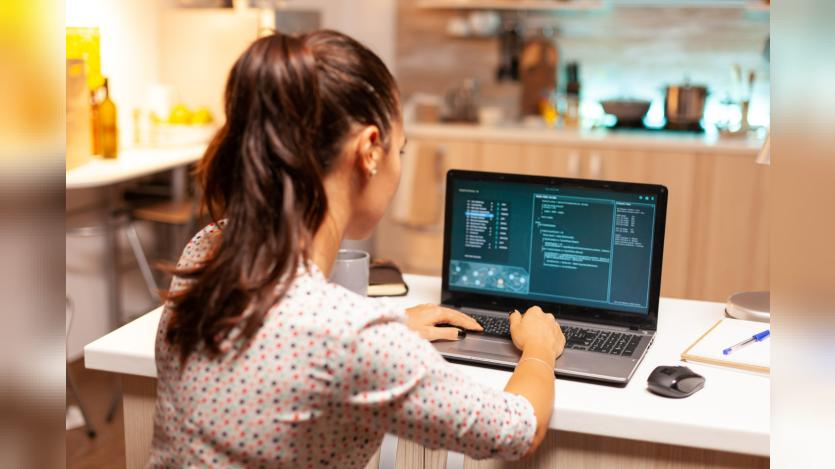 Woman working on a laptop