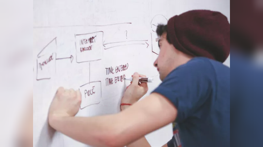 Man writing on white board
