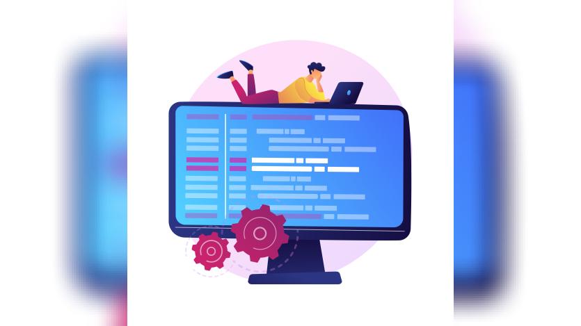 Online database, cloud disk. Data storage, information base, computer application. PC user, operator cartoon character. Information on monitor screen .