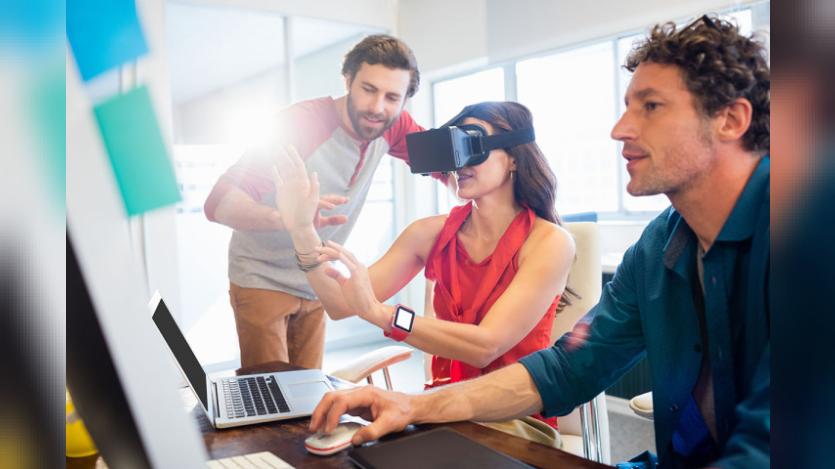 Woman experiencing virtual reality