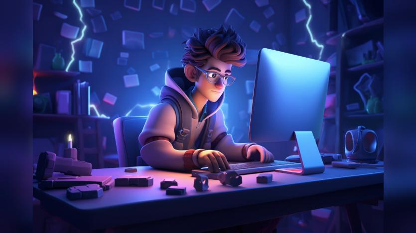 Animated man working on a system