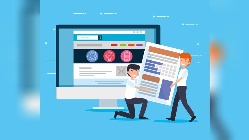 Men with office document and computer website strategy