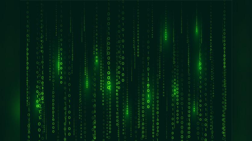 Matrix style binary code digital background with falling numbers
