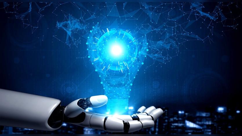 Depiction of light emanating from a robotic hand