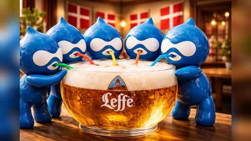 Drupal logos sipping beer