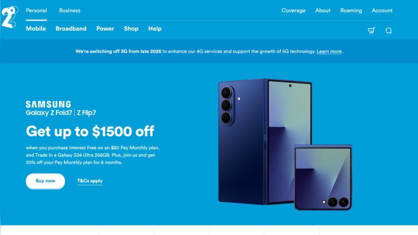 Promotional section for Samsung Galaxy Z Fold 2 with offer details and images of the devices.