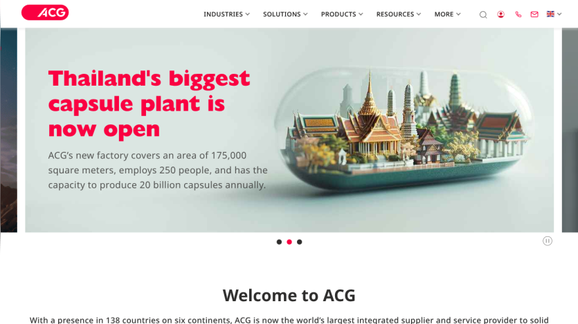 Announcement of Thailand's biggest capsule plant opening with factory details and a capsule containing a miniature city