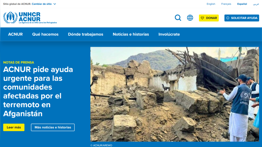 UNHCR page requesting urgent help for earthquake-affected communities in Afghanistan.