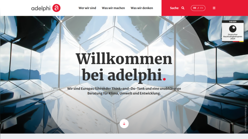 Homepage of adelphi, a European think-and-do tank focused on climate, environment, and development consulting