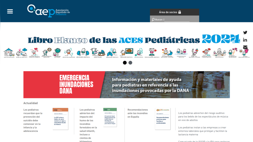 Homepage featuring emergency information for pediatric care with a prominent red section.