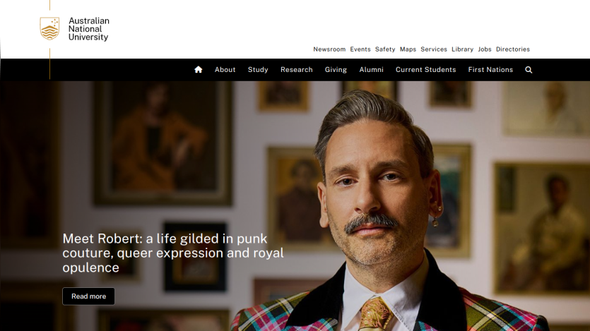 Homepage featuring Robert, highlighting his punk couture and queer expression.