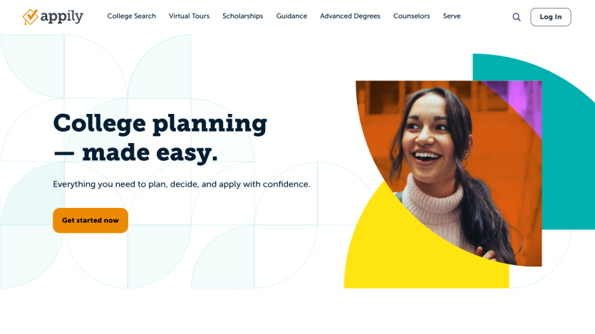 Homepage promoting college planning services with a smiling student and call to action.