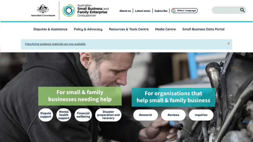 Australian Small Business and Family Enterprise Ombudsman site offering help for small businesses and organisations with support and resources.