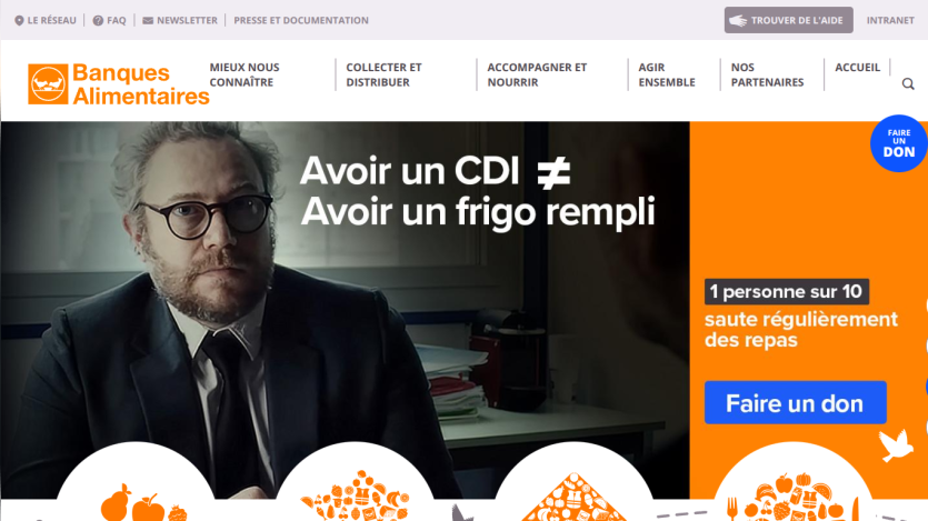 Banques Alimentaires website with message about food insecurity and call to donate