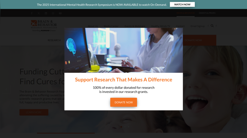 Homepage header with navigation menu and large hero image featuring a mountain landscape and headline text