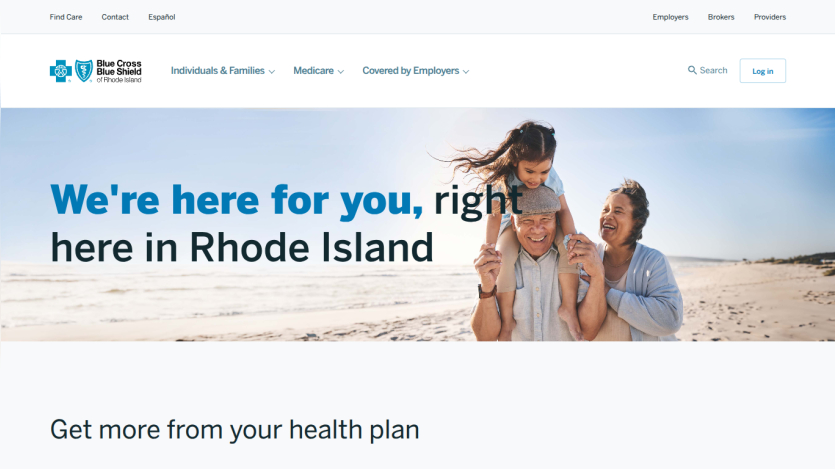 Health plan support message for Rhode Island with family on the beach.