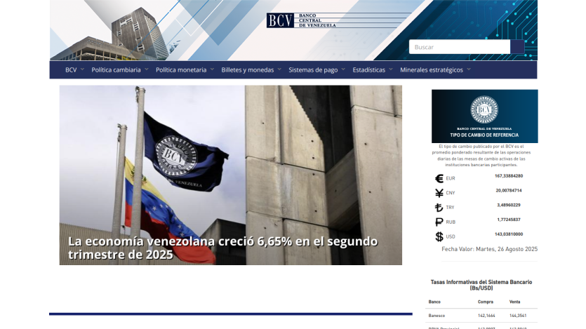 Venezuelan economy growth headline with flags and building image.