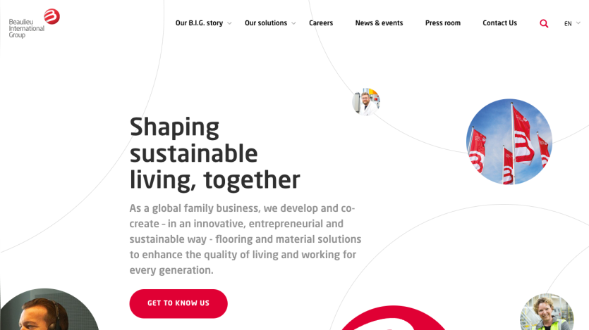Homepage featuring a tagline about sustainable living and a call-to-action button.