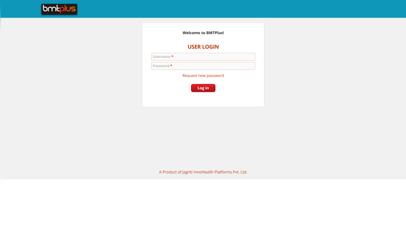 BMTPlus user login page with fields for username and password and a log in button