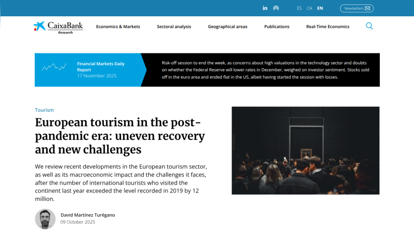 CaixaBank Research article on European tourism post-pandemic recovery and challenges with market report summary