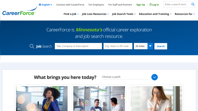 CareerForce Minnesota's official career exploration and job search resource with job search form and navigation links