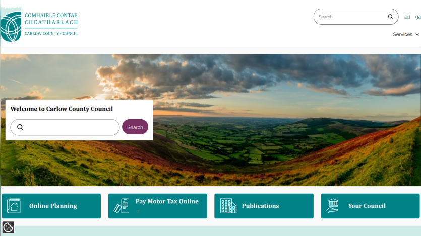 Homepage header with navigation menu and hero section featuring a promotional banner and call-to-action button
