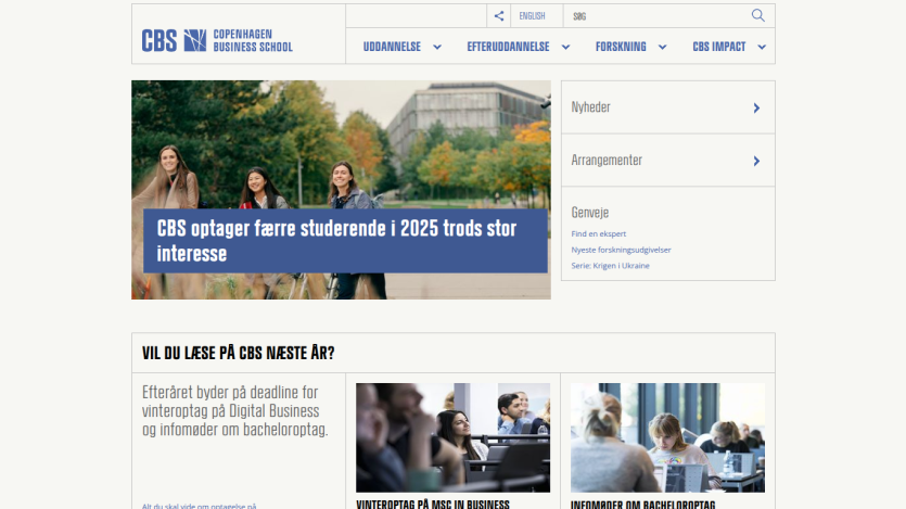 CBS website featuring news about student interest in 2025 programs and additional resources.