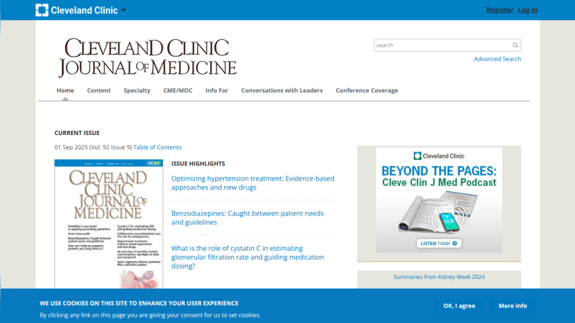 Cleveland Clinic Journal of Medicine homepage with current articles and highlights.