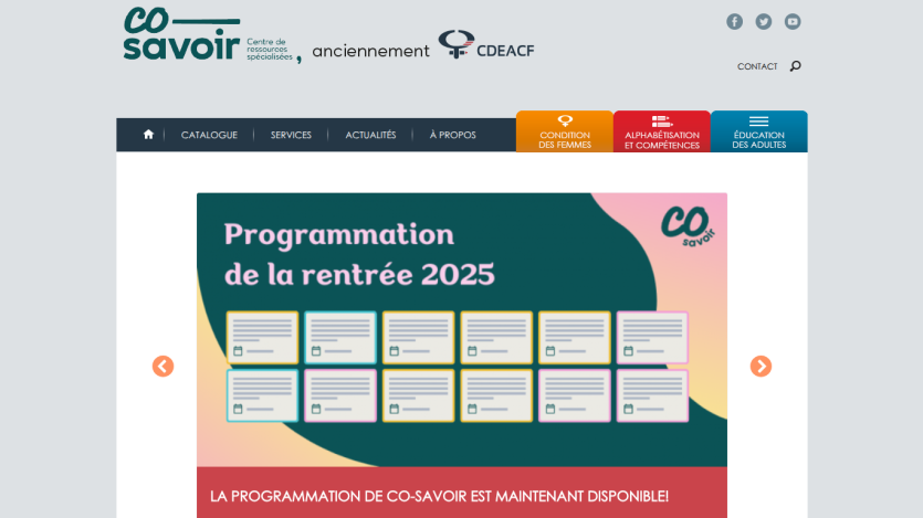 Website header with navigation and a hero section announcing 'Programmation de la rentrée 2025' with a calendar layout