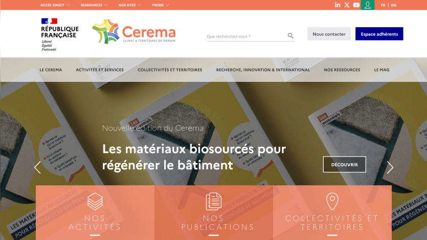 Website header and hero section promoting bio-sourced materials for building.