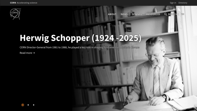Tribute to Herwig Schopper with his name, years, and a brief description.