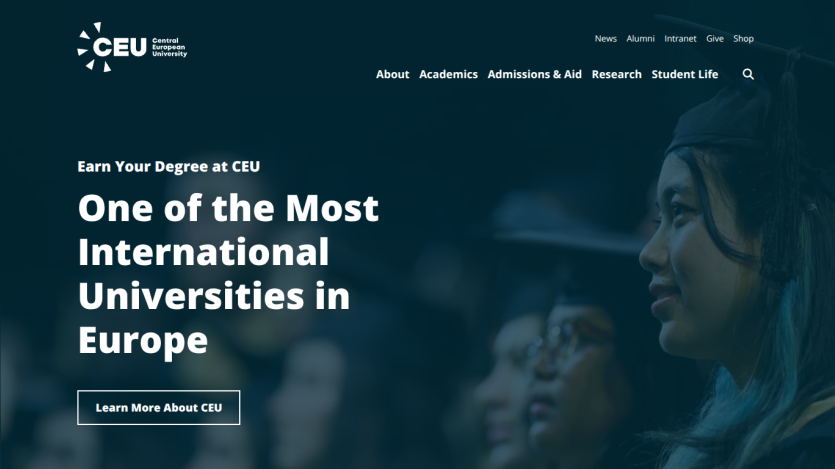 Promotional section for CEU highlighting its status as an international university in Europe.