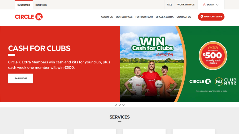 Circle K promotion offering cash and kits for clubs with a weekly €500 prize for members