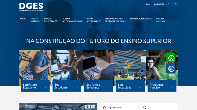 Website header and hero section promoting higher education initiatives.