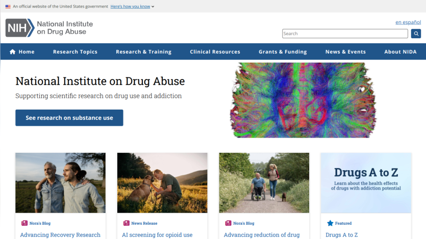 Homepage of the National Institute on Drug Abuse with key resources and support information.